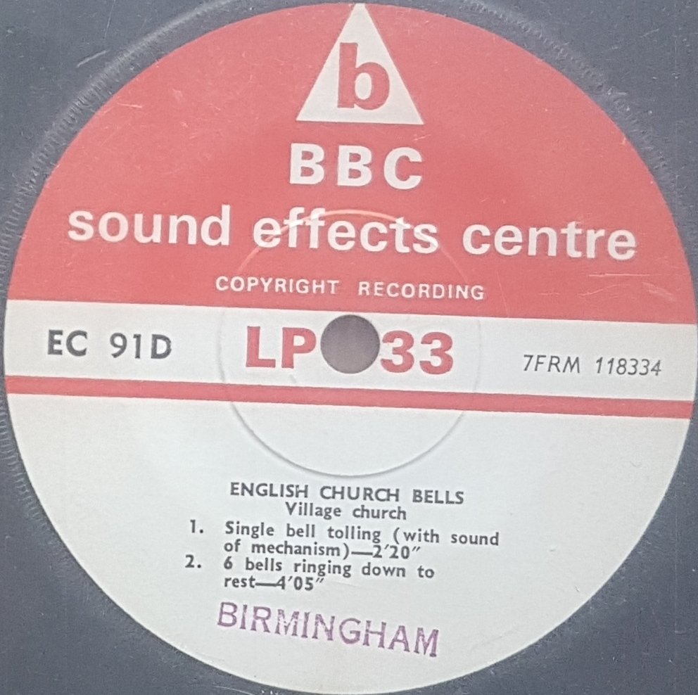 EC 91D Church bells Not registered from the BBC records and Tapes library Label